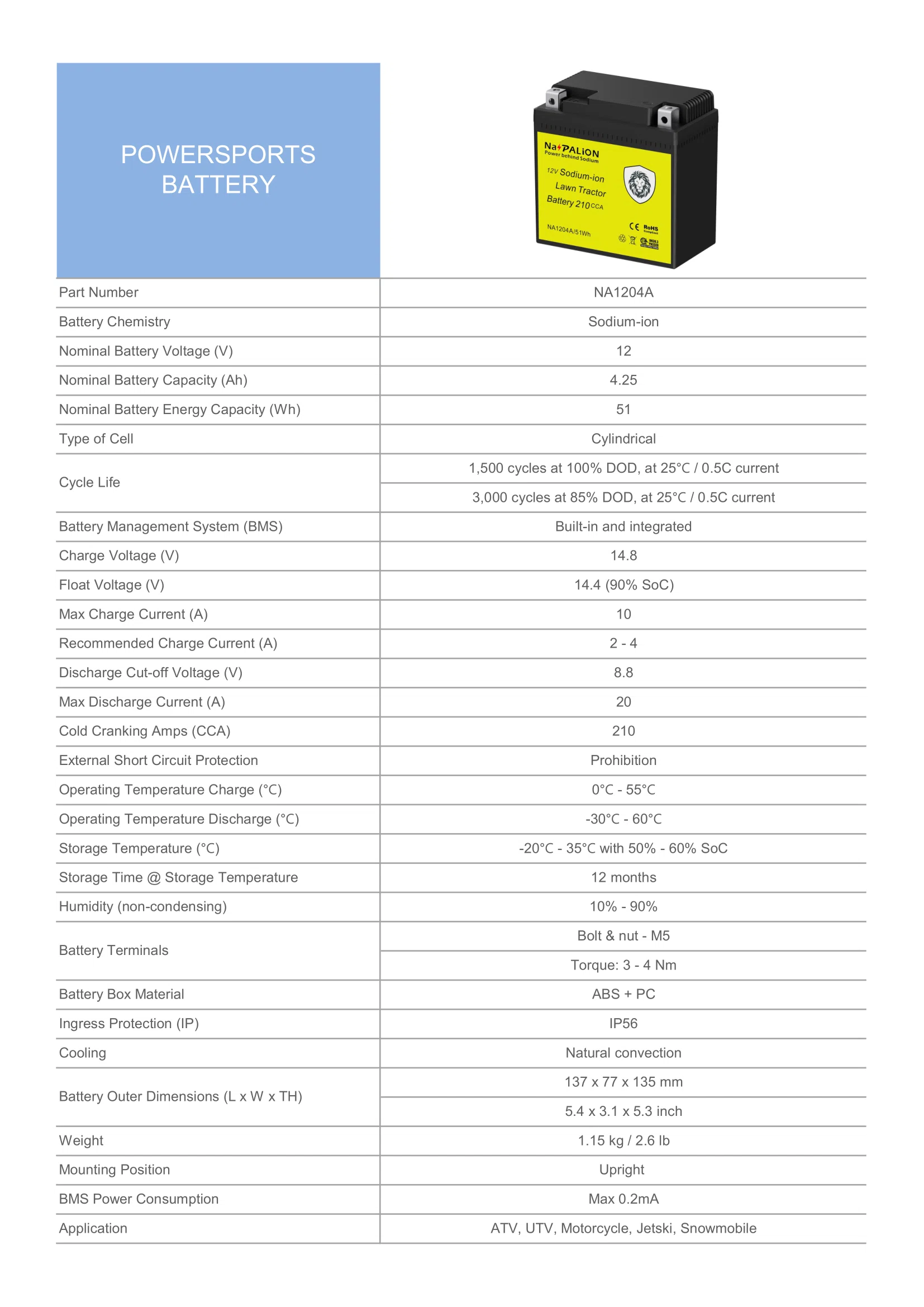 Sodium-ion powersports battery 12V 210CCA - NA1204A Eng.webp